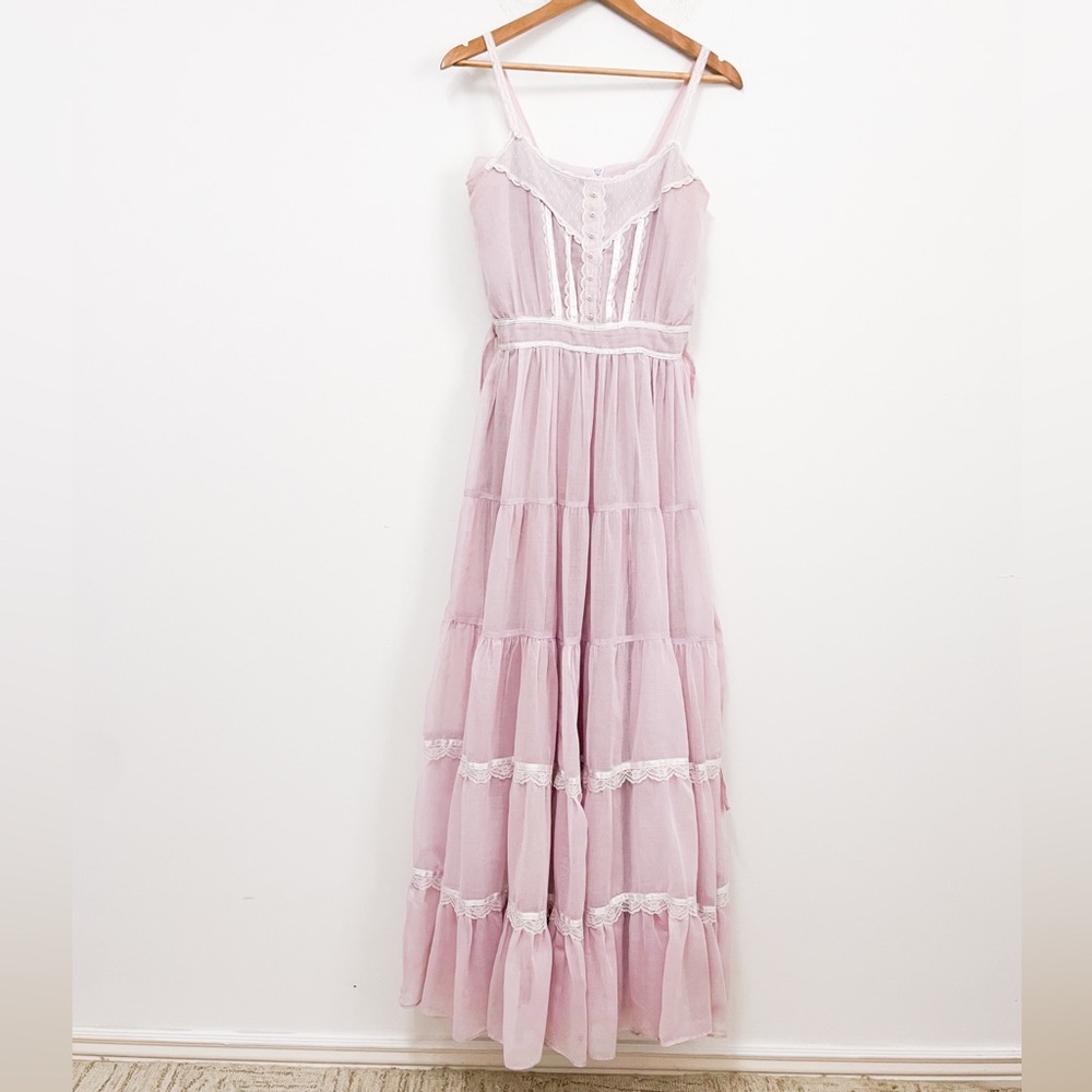 Gunne Sax Light Pink Tiered Ruffle Gauzy Prairie Dress size 11 / XS Vintage